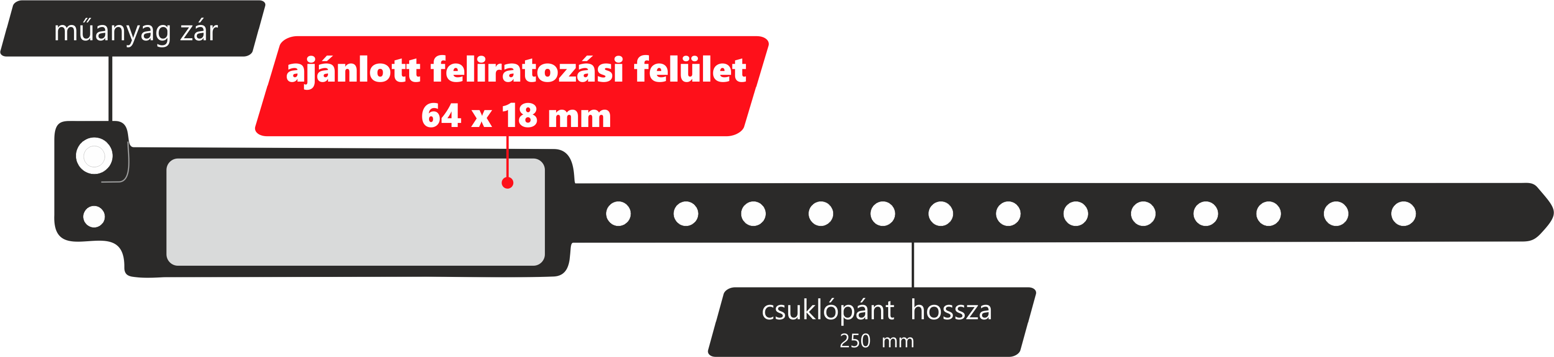 szélesített műanyag csuklópánt feliratozása